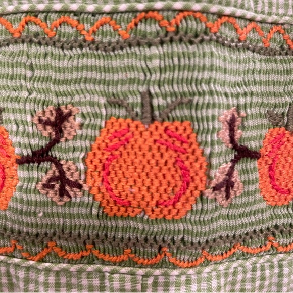 Royal Child 18M Smocked romper light green check/gingham pattern with pumpkins - Picture 3 of 13